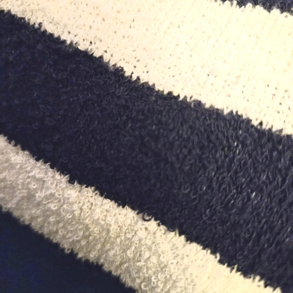 Warm Fun Navy and Off-White Striped Women's Sweater - Picture 5 of 7